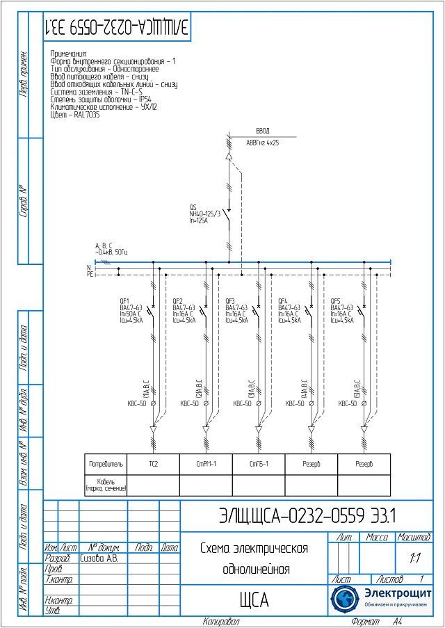 Схема ЩСА 125А
